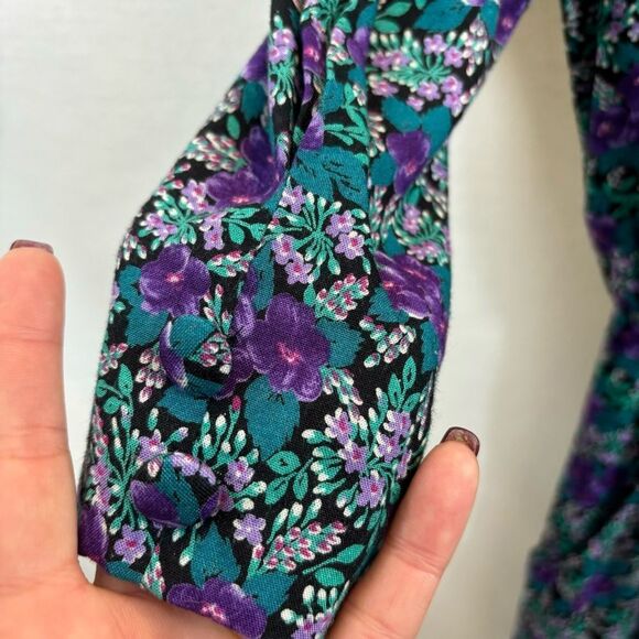 Ladies Vinyage 80’s R.J. Stevens Petites Floral Long Sleeve Pleat Skirt Dress‎ 2 - Picture 10 of 14